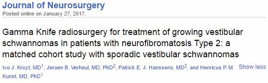 Kruyt ve ark (2017) Sporadik VS ve NF2 VS lu olgularda GK karşılaştırılmış. 34 NF2 li olgu Tümör kontrolü; 1,3,5,8. yıl, %98, %89, %87, %87. İşitme korunması; 1,3,5,7.