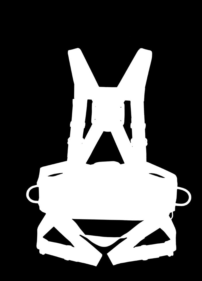 6 mm steel buckle full body harness with 4 attachment points. Made with 8mm steel dring and 45mm polyester webbing.