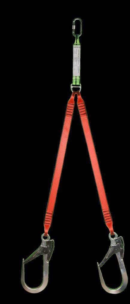 ŞOK EMİCİLER VE HALATLAR / ENERGY ABSORBERS AND LANYARDS EKS-240 Şok Emicili Elastik Çift Bacaklı Lanyard / Double Leg Elastic Lanyard with Energy Absorber 45mm polyester kolondan yapılan şok emicili