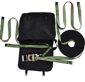 Horizontal life line made from 30mm polyester webbing and both the ends are provided with auto locking carabiners. The whole system is supplied in a bag.