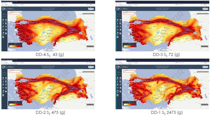 Dört farklı deprem yer hareketi için Türkiye Deprem Tehlike Haritaları bulunmaktadır.