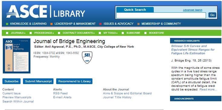 Journal of Bridge Engineering kaynağının güncel sayısı