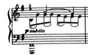 Şekil 3: Prelüd Mi minör 8-9. ölçüler Orta temanın icrası piyanist için zordur.