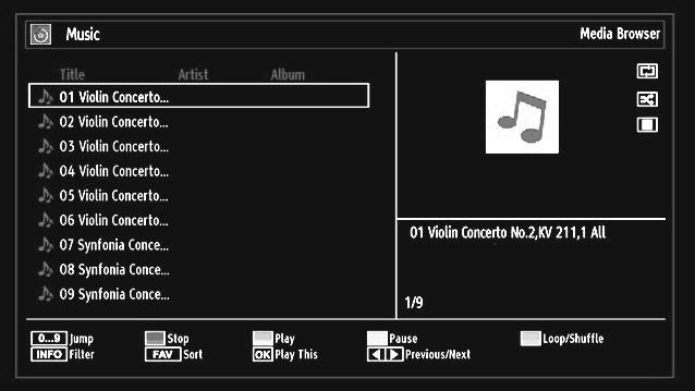 Playing Music Files via USB When you select Music from the main options, available audio fi les will be fi ltered and listed on this screen. 0.