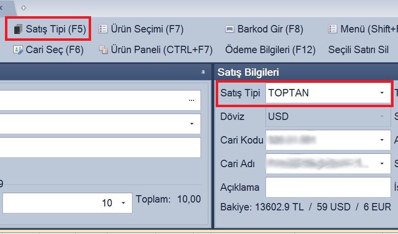 Satış Tipi(F5): Ürünün satış tipinin toptan