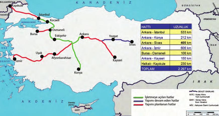 Harita 3: Türkiye de Yüksek Hızlı Tren Hatları Demir Yollarý Birinci Dünya Savaþý ndan önce demir yollarýmýz, günümüzdeki kadar geliþmiþ ulaþým aðýna sahip deðildi.