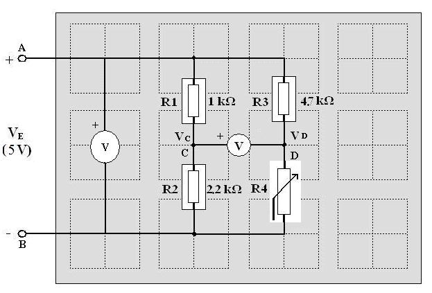 Wheatstone köprüsü dengesiz voltajının iptal edilmesi; bir potansiyometre ve üç sabit direnç ile birleştirilmesi 5. Şekil.