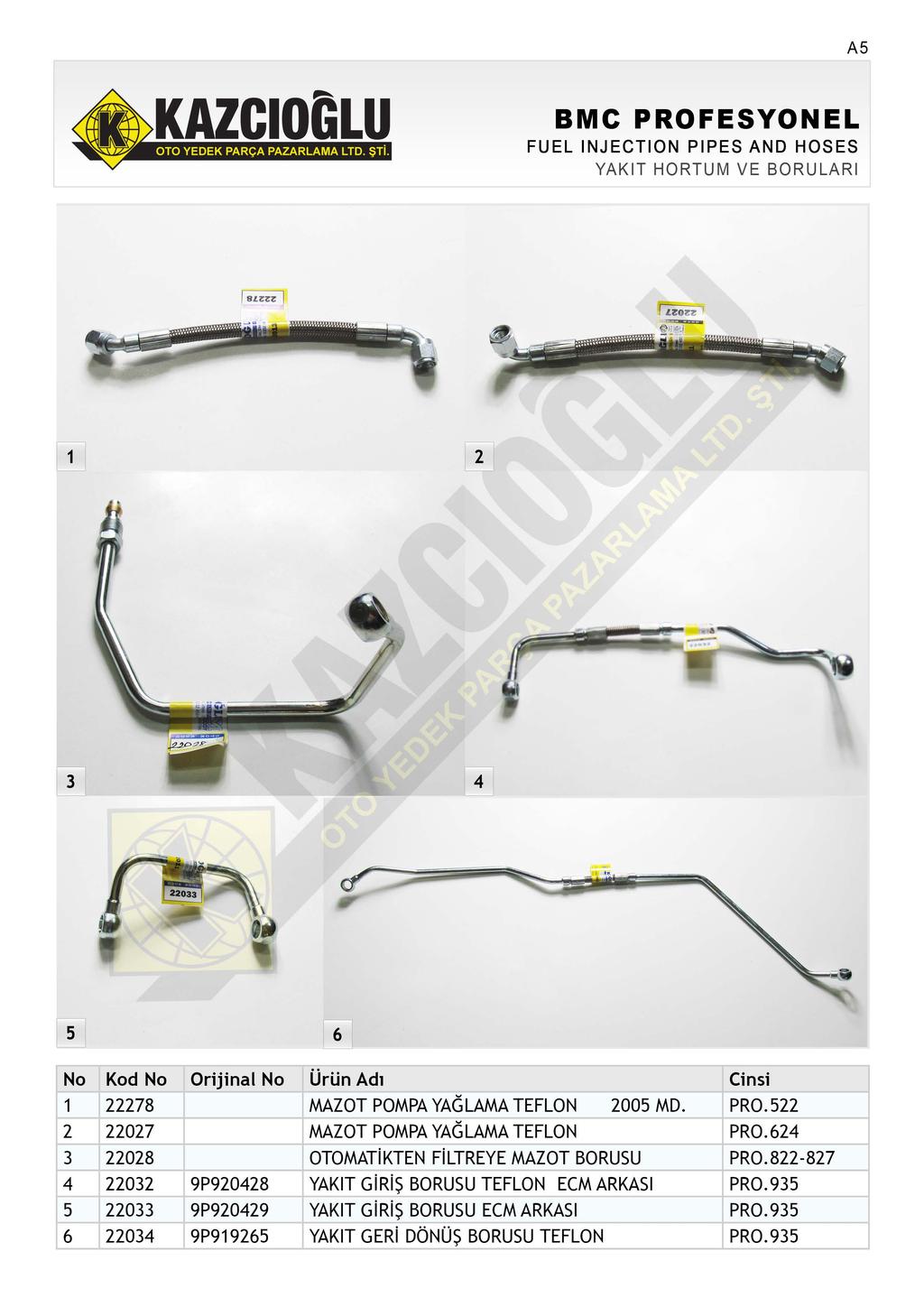 AS FUEL INJECTION PIPES AND HOSES YAKIT HORTUM VE BORULAR! ~ 78 07 08 0 9P908 0 9P909 6 0 9P996 6 MAZOT POMPA YAGLAMA TEFLON 00 MD. PR0.