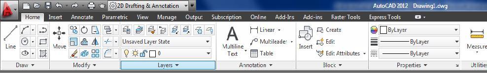 III-TABAKALAR LAYERS PANELİ AutoCAD 2012 de Şeritin sekmesinin Layers paneli. AutoCAD 2012 de Şeritin sekmesinin (genişletilmiş Layers paneli.