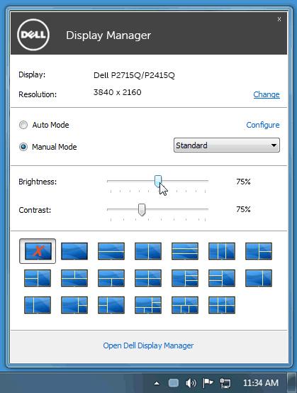 Hızlı Ayarlar İletişim Kutusunu Kullanma Dell Display Manager ın bildirim tepsisi simgesini tıklattığınızda Hızlı Ayarlar iletişim kutusu açılır.