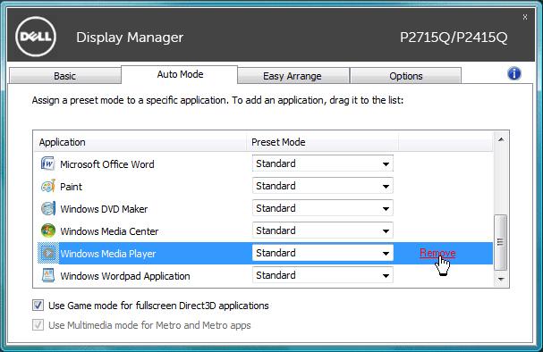 Uygulamalara Preset Modes Modlarını Atama Auto Mode sekmesi, belirli bir Preset Mode un belirli bir uygulama ile ilişkilendirilmesini ve otomatik olarak uygulanmasını sağlar.