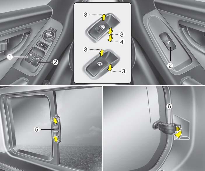 Arac n z n özellikleri CAMLAR A tipi B tipi D080000ATQ (1) Sürücü kap s otomatik cam dü mesi (2) Ön yolcu kap s otomatik cam dü mesi (3) Cam açma ve kapama (4) Otomatik afla aç lan cam