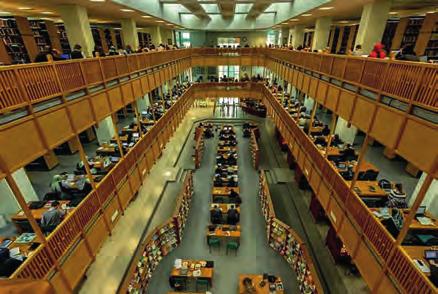 Ankara Milli Kütüphane. Genel (üstte) ve iç görünüş (altta) Orta Doğu Üniversitesi Kütüphanesi (yanda) çekmektedir.