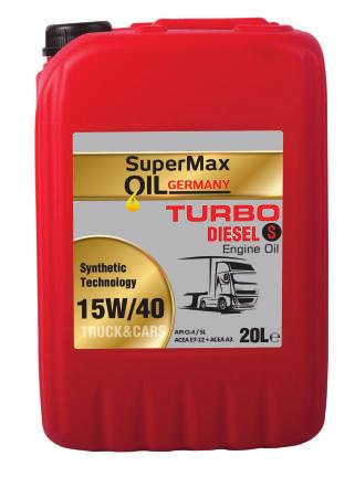 Diesel S 15W/40 Geliştirilmiş Formülasyon ile Üstün Yağ ve Yakıt Ekonomisi / Superior Oil And Fuel Economy With Improved Formulation SuperMax Oil Germany 15W/40 (CI4), yüksek kaliteli mineral baz