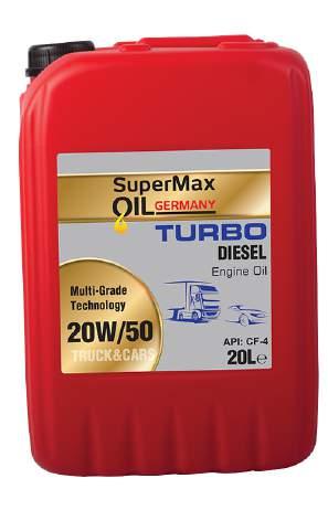 Turbo Diesel 20W/50 Dizel Motorlar İçin Uzun Ömürlü Koruma / Long Life Protection for Diesel Engines SuperMax Oil Germany 20W / 50 (CF4), dizel motorlar için yüksek sıcaklıklarda üstün koruma