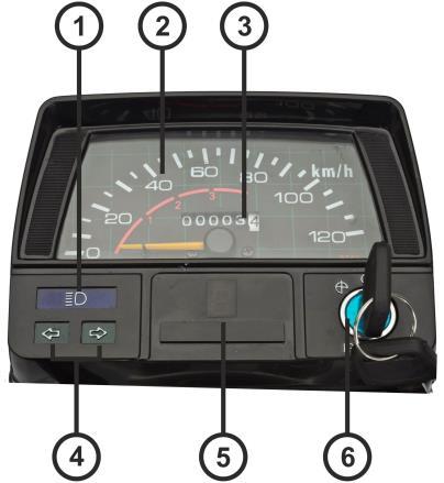(2) KİLOMETRE SAYACI Kilometre saati, motosikletin kat tetiği toplam mesafeyi gösterir. Sayaç sıfırlanamaz.