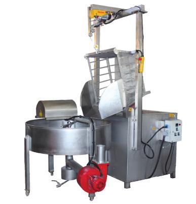 Fritöz Deep fryer ÖZELLİKLER Takribi Ağırlık : 450 kg Uzunluk : 1300 mm Yükseklik : 1350 mm Genişlik : 2900 mm KAPASİTE Soslu Fıstık : 125 kg / saat Soslu Leblebi : 125 kg / saat Amigo Fıstık : 125