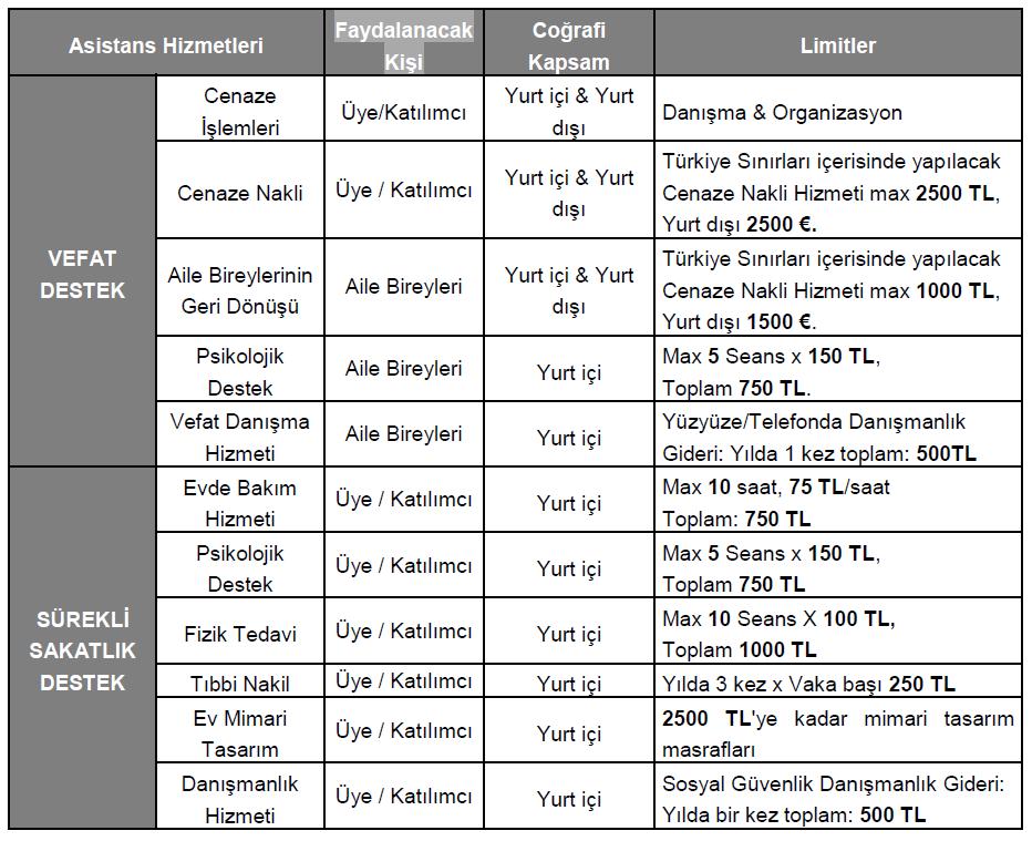 Vefat: Cenaze İşlemleri & Cenaze Nakli, Aile Bireylerinin Geri Dönüşü, Psikolojik Destek, Vefat Danışma Hizmeti Sürekli Sakatlık: Evde Bakım Hizmeti, Psikolojik Destek, Fizik Tedavi, Ev Mimari