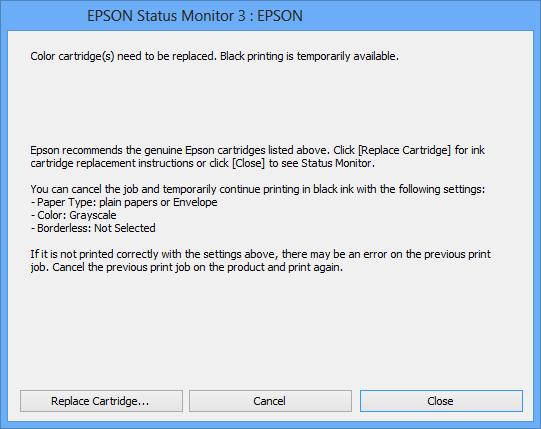 Mürekkep Kartuşlarını Değiştirme EPSON Status Monitor 3 devre dışıysa, yazıcı sürücüsüne erişin, Genişletilmiş Ayarlar