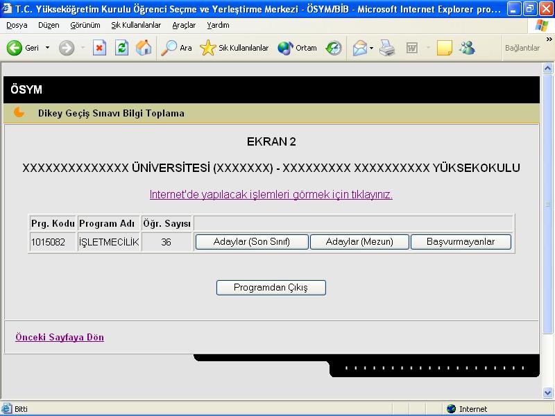 Seçtiğiniz programdan DGS ye başvuran
