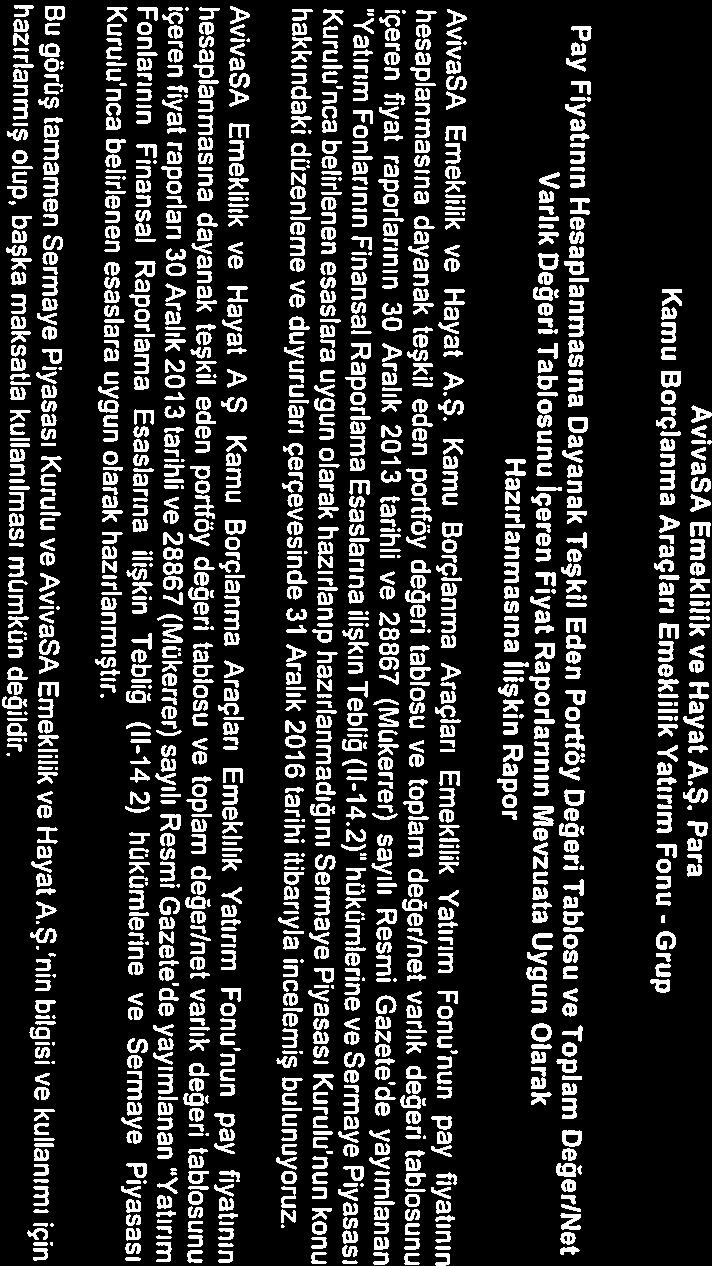 AvivaSA Emeklilik ve Hayat A.Ş. Para Kamu Borçlanma Araçlan Emeklilik Yatırım Fonu - Turkey Grup SMMMAŞ Fax:.90 212 230 8291 Guney Bağımsız Denetim ve Tel:.