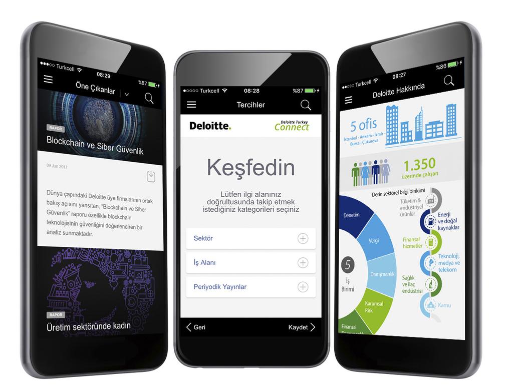 Deloitte Turkey Connect Deloitte Turkey Connect uygulaması ile iş dünyasının gündemini oluşturan, en güncel yerel ve global fikir liderliği yayınlarına, araştırmalara ve videolara ulaşabilir, en son
