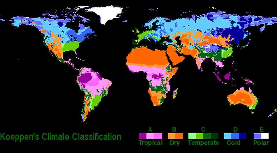 Dünyadaki iklim bölgeleri Alfebetik kategorilere ayrılmıştır A, B,