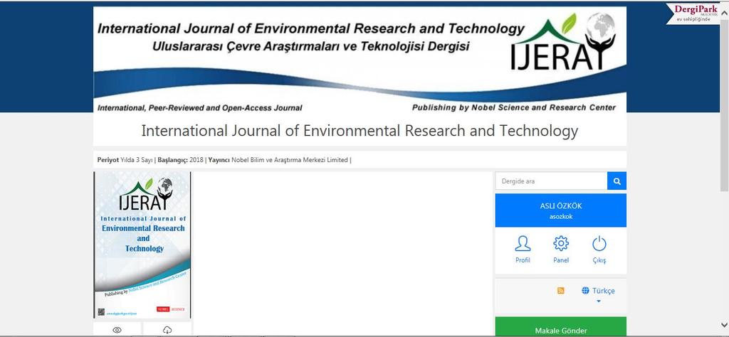 INTERNATIONAL JOURNAL OF ENVIRONMENTAL RESEARCH AND TECHNOLOGY (IJERAT) Uluslararası Çevre Araştırmaları ve