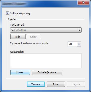 1 2 Windows XP de, scannerdate klasörü üzerinde sağ-tıklayın ve [Paylaşım ve Güvenli] (veya [Paylaşım]) seçin. 2 İzin verme ayarlarını yapılandırın.