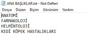 Asistanı Kütüphane klasör içerisine ANA BAŞLIKLAR.txt dosyası oluşturup, veya ANA BAŞLIKLAR.