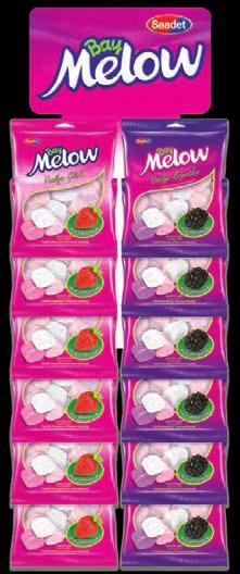 container: 3401 Bay Melow Böğürtlen Aromalı Marshmallow Blackberry Flavoured Marshmallow Ürün kodu/ Product code: 631-B (90g) Paketleme /