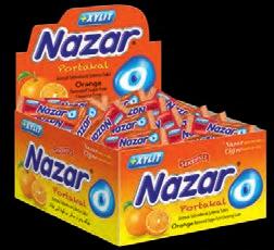 container: 3661 Nazar Xylit Portakal Aromalı Tatlandırıcılı Şekersiz Sakız Orange Flavoured Sugar Free Gum Ürün kodu/ Product code: 130 (2,5 g)   container: