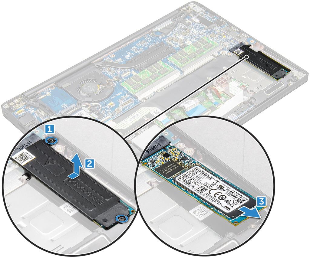 c NOT: Sistem, braketle birlikte gönderilirse, SSD braketini çıkardığınızdan emin olun. PCIe SSD'yi sistem kartındaki konektörden çıkarın.[3] PCIe SSD'yi takma 1 PCIe SSD kartını konektöre takın.