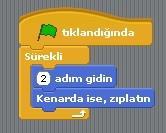 Şimdi balığımız sürekli olarak 1 adım gidecek ve sahnenin sonuna geldiğinde geri dönüp hareketine devam edecektir.