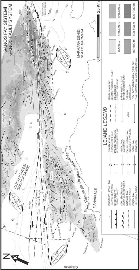 Şekil 22. İnceleme sahasındaki Ganos fay sisteminin ve çevresinin yapı ve morfoloji haritası.