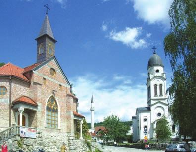 Bosna Hersek in Bosanska Krupa şehrinde Osmanlı döneminden kalma cami, Ortodoks kilisesi ve Katolik kilisesi. Medine Vesikası, Hz.