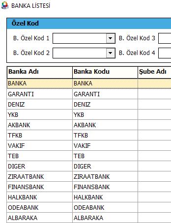 kodlarını ve adlarını FASTERPOS programında tekrar aynı bankanın açılmaması için aynı hale getirmek olmalı. Banka tanım listesi aşağıda ki gibi olmalıdır.