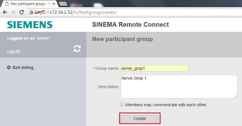 4. SINEMA RC Server Web Server ayarları Makina ve Servis Gruplarının oluşturulması Makina grubu oluşturuldu. Aynı işlemlerle Create tuşuna basılarak servis grubu oluşturulur.