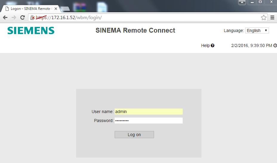 6. SCALANCE M874-3 GSM/GPRS/3G üzerinden uzaktan erişim SINEMA RC ayarları SINEMA Server PC web server e giriş yapılarak yeni bir uzak makina, cihaz eklenir. Örneğimizde şifre!