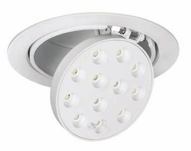 R-FLEX Ankastre aygıtlar / Recessed luminaires Alüminyum enjeksiyon soğutucu gövde ve dış çerçeve Dikey eksende 90 ve yatay eksende 350 yönlendirilebilir Polimer ön reflektör 80 ışık açısı Die cast