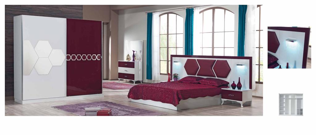 66 67 nahle Yatak Odası / Bedroom Dolap / Wardrobe G.W.2400 Y.H.2200 D.D.600 Şifonyer / Dresser G.W.1100 Y.H.1800 D.D.430 Karyola / Bedstead G.W.2440 Y.