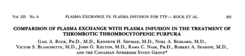 Plazma Değişimi mi? Plazma İnfüzyonu mu? Prospektif, randomize, hasta sayısı 102 Plazma Değişimi Plazma İnfüzyonu P Tedaviye olumlu cevap 9. gün % 47 % 25 0.