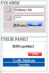 Üye giriş paneli : Yukarıdaki ekranı elde etmek için aşağıdaki kodları yazınız.. <%@ Control Language="C#" AutoEventWireup="true" CodeFile="uyegiris.ascx.