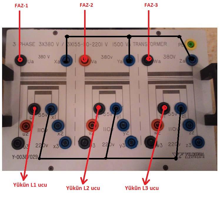 Bu yük Ayaklı Omik Yük Ünitesidir(bakınız ekipmanların kullanımı Şekil-5). Şekil-B deki gibi bağlantıları yapınız. (Bu bağlantıda trafonun primeri ve seconderi yıldız bağlanmıştır).
