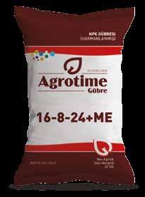 AGROTiME 16-8-24+ME NPK GÜBRESİ Bitkilere yarayışlı fosfor ve potasyumun az olduğu topraklarda vejetasyon döneminin başlangıcında, meyve ağaçlarında meyve büyütme döneminde; domates, biber gibi