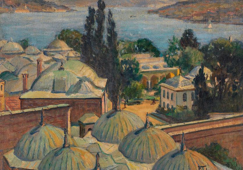 11 Resim 3: Feyhaman Duran, Manzara (Topkapı Sarayı Müzesi kulesinden Boğaziçi), Duralit Üzerine