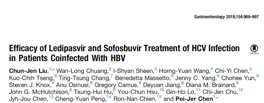 Tayvanda 111 HCV/HBV koinfeksiyonlu hasta sofosbuvir ve ledipasvir ile tedavi edilmiş ve tamamında KVY elde edilmiştir.