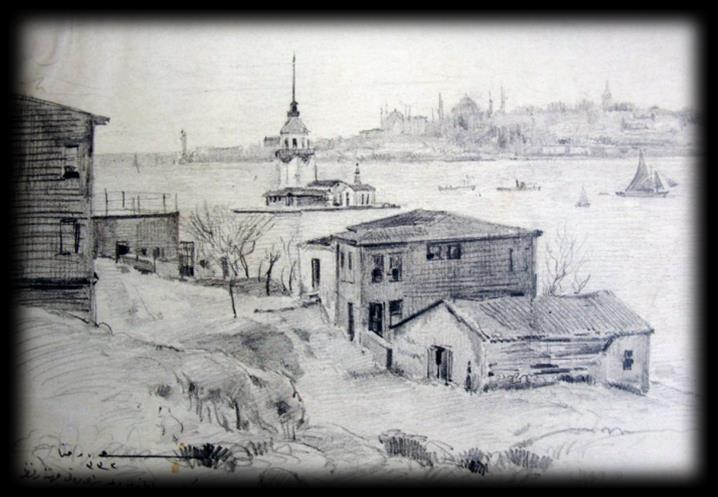 Üsküdar da Kar (Resim 3) ismini verdiği 26 Ocak 1893 tarihli bu resimde o tarihte yağan yoğun kar yağışı ile Üsküdar evlerinin karla kaplanmış çatıları, karla kaplı Üsküdar Camisi ile İstanbul Boğazı