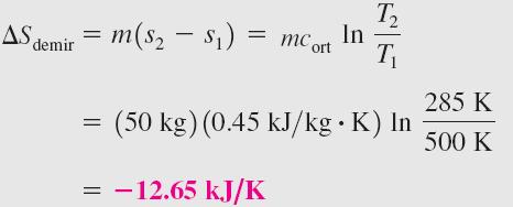 45 kj/kg K kabul ederek (a) demir külçenin entropi değişimini, (b) göl suyunun entropi değişimini ve (c) bu hal değişimi