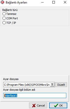 işaretine bastığımızda C:\Program Files (x86)\opos\mikro\ingenico\ver11 klasörünün altında ki GMP.XML dosyasını seçiyoruz. Burada Interface başlığı altında bölümler vardır.